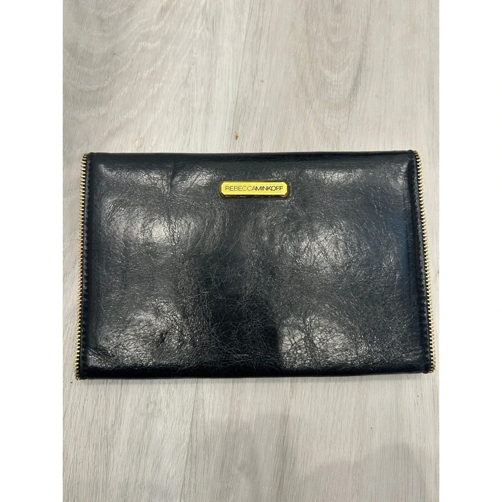 Rebecca‎ Minkoff Black Leather Zip Around Wallet Organizer Paper Plastic Gold